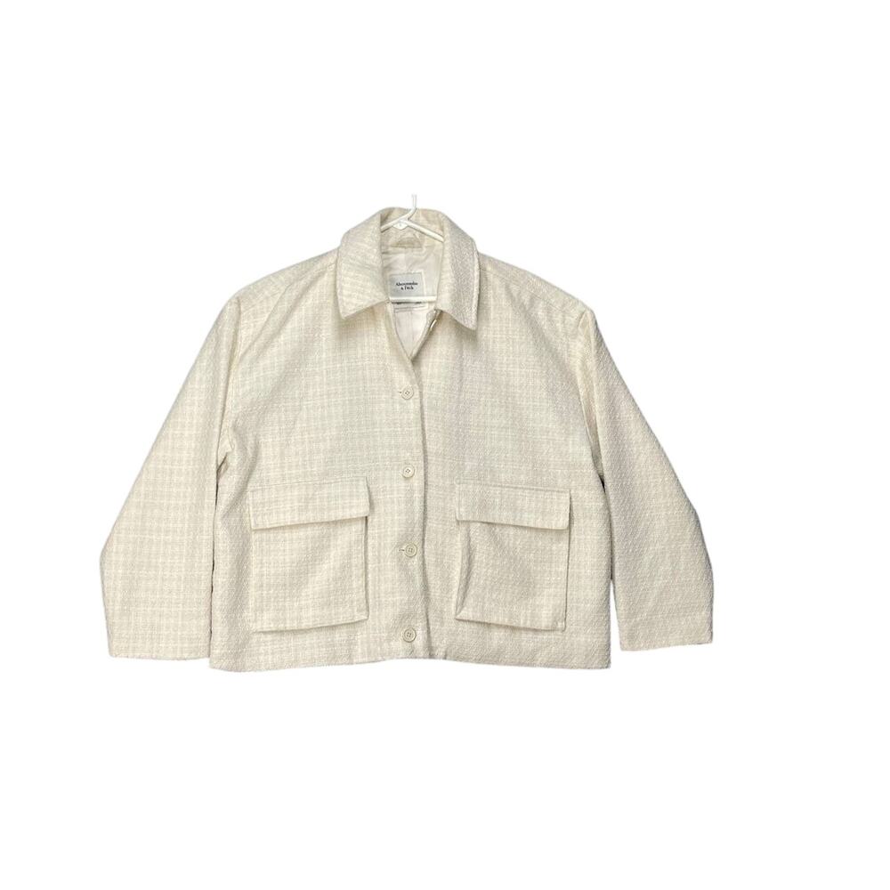 Abercrombie & Fitch Cream Classic
Length Tweed Shirt Jacket Blazer Sz L Preppy‎